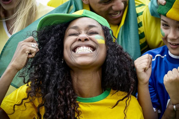 Brazilian Football Fans Cheering Match — Stock Photo, Image
