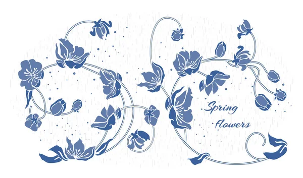 Fleurs bleues dans un ornement — Image vectorielle