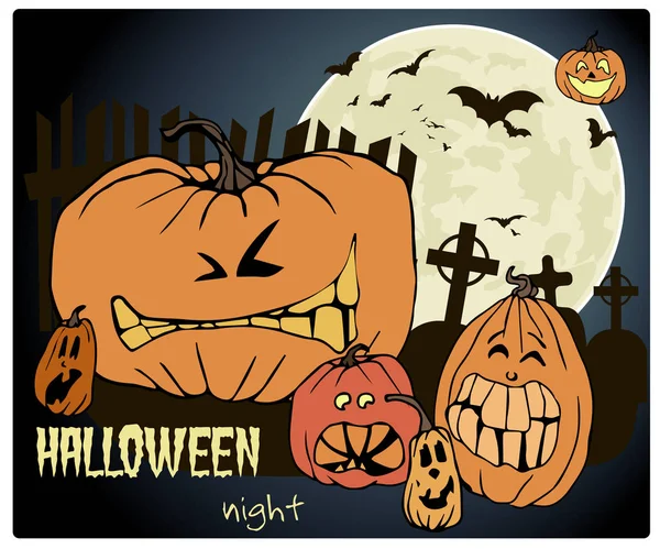 Fondo de Halloween, calabaza, castillo y bate. Tarjeta de felicitación para fiesta y venta . — Vector de stock