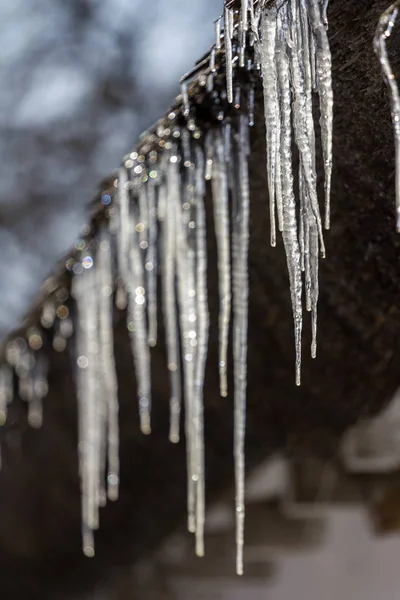 Icicles on a thatch — Stock Photo, Image