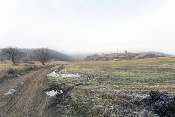 Estrada gelada em um dia de inverno — Fotografia de Stock