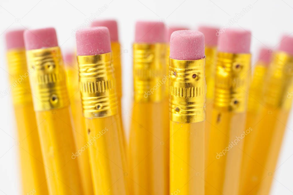 Yellow pencils isolated on white background