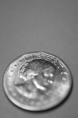 One dollar coin with selective focus