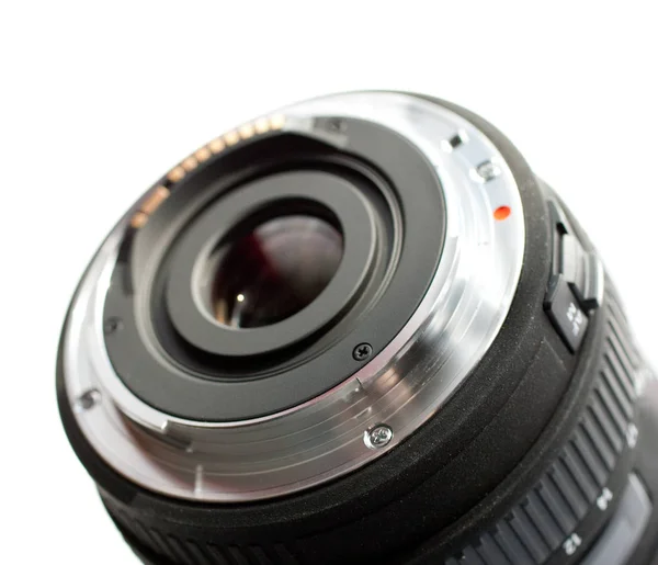 Lente de câmera reflexa de lente única (slr) no fundo branco — Fotografia de Stock