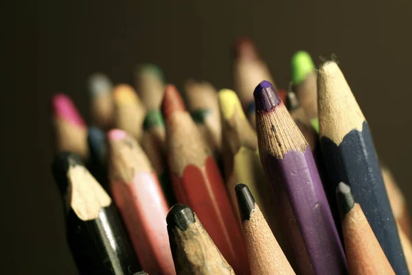 Color pencils with a blurry background — Stok fotoğraf