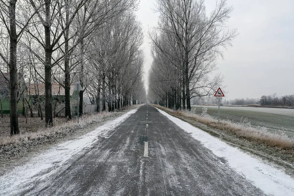 Зимова Дорога Сільській Місцевості — стокове фото