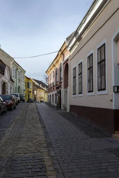 Szekesfehervar Hungria 2020 Rua Cobblestone Szekesfehervar Dia Inverno — Fotografia de Stock