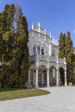 Macaristan 'ın Martonvasar kentindeki ünlü Brunszvik Sarayı güneşli bir bahar gününde.