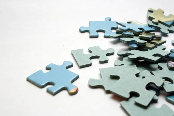 Blue Puzzle Pieces White Background — Stock Photo, Image