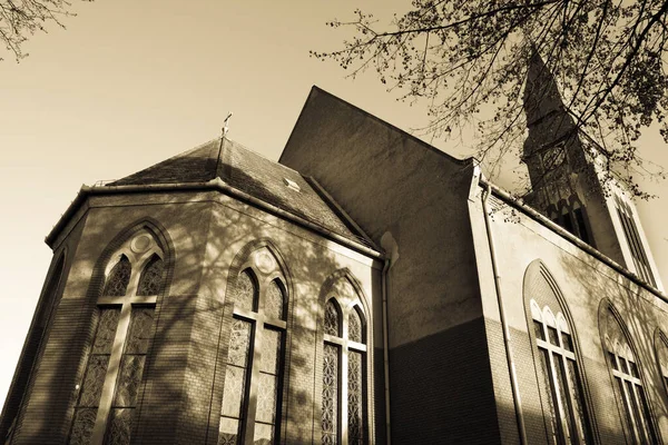 Catholic church in Kerekegyhaza, Hungary on a winter day.