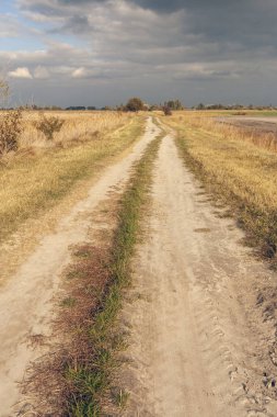 Büyük Macaristan Ovası 'nda toprak yol ve fırtınalı hava