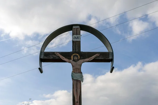 Roadside shrine, cross with wooden cross in Hungary