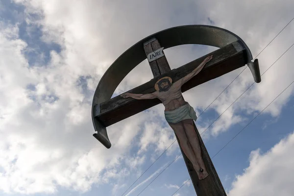Roadside shrine, cross with wooden cross in Hungary