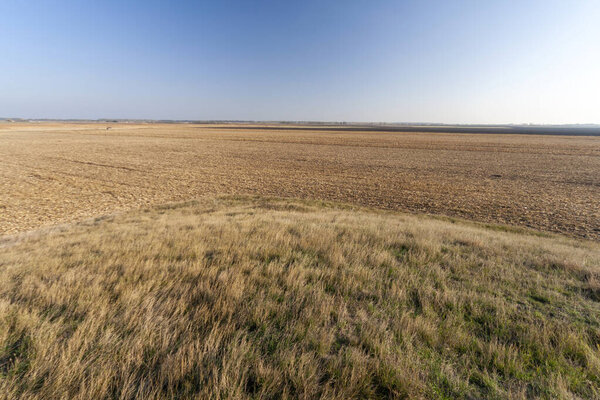 The Great Hungarian Plain on an autumn day near the village of Ujsolt, Hungary.