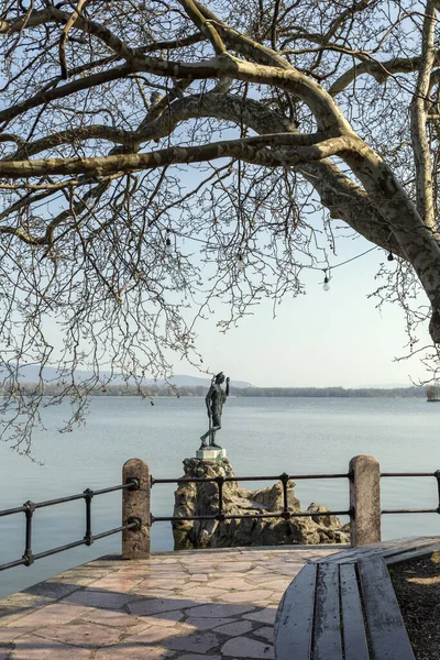 Der Alte See Tata Ungarn Mit Der Statue Des Heiligen — Stockfoto