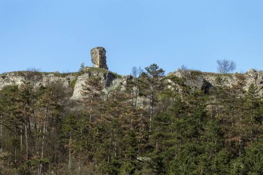 Macaristan 'da bir bahar günü Nograd Kalesi' nin uzak manzarası.