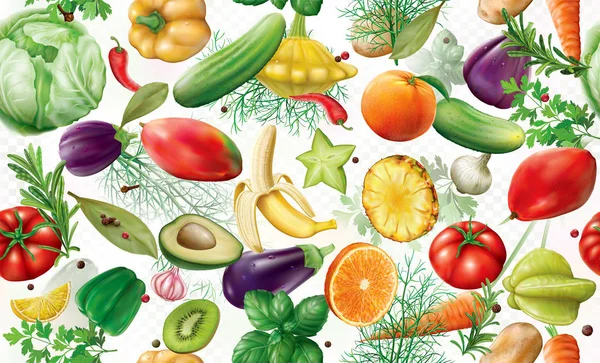 Vegetables and Fruits background — Stock Vector