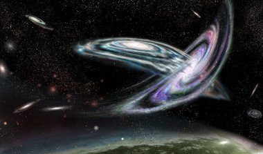Intergalactic collision in space clipart