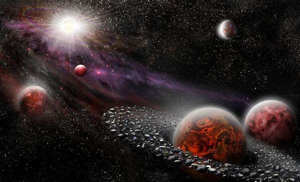 Planeta com anel de asteróides no espaço — Fotografia de Stock