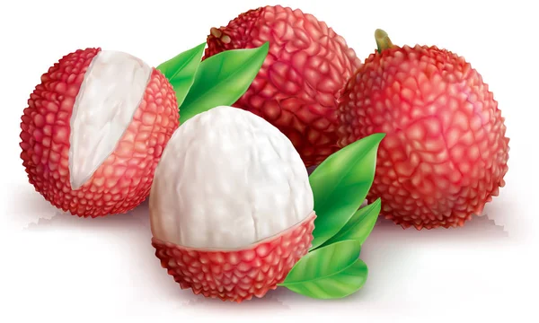 Lychees dan lychee kupas - Stok Vektor