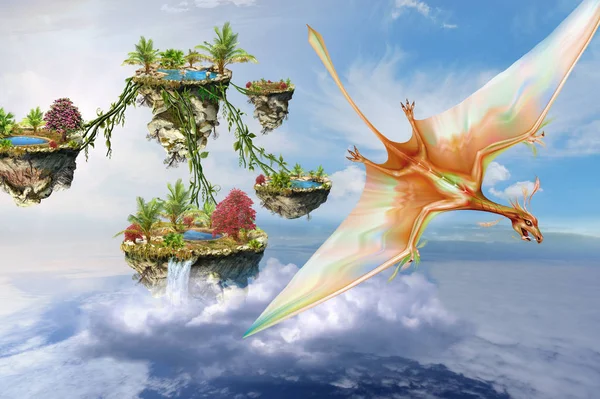 Pterosaurs flying over fantasy islands