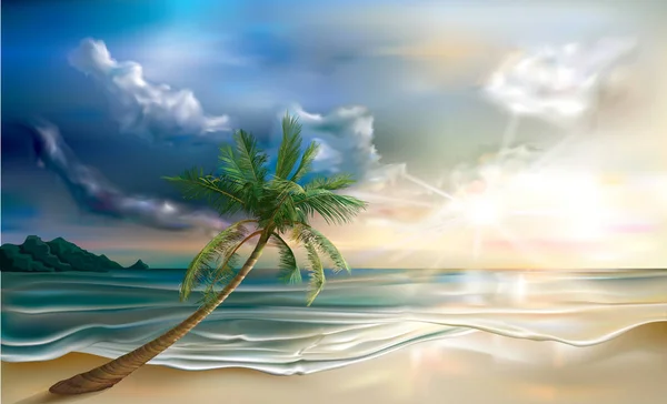 Palmier sur plage tropicale paysage — Image vectorielle