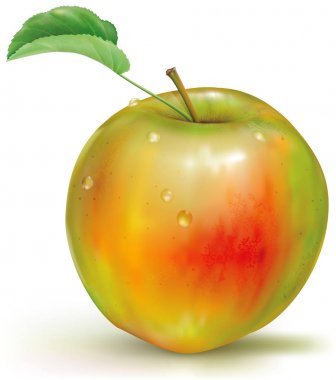 Vektör beyaz zemin üzerine sarı yeşil elma