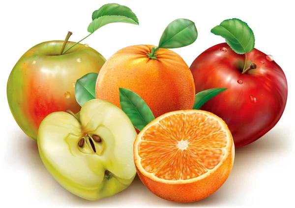 사과 오렌지 과일 흰색에 — 스톡 벡터