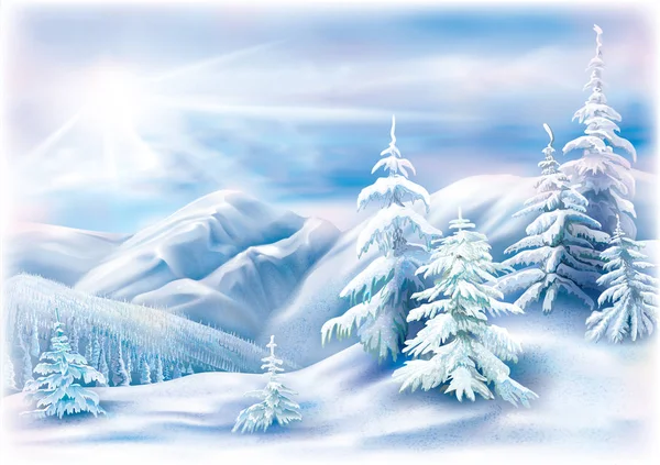 겨울 눈덮인 풍경 — 스톡 벡터