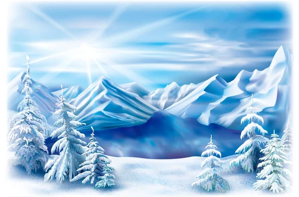 Зимний пейзаж горного озера — стоковый вектор