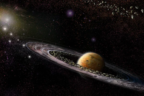 Illustration planet with numerous rings — Stock Photo, Image