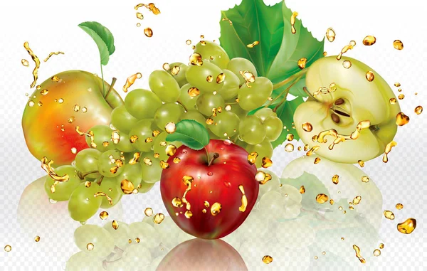 Mix splashes of juices Grapes and Apple — 스톡 벡터