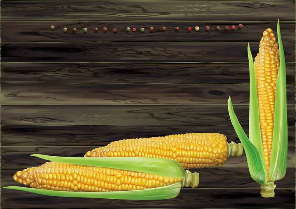 Corncobs Fundo Madeira Escura Malha Vetorial Ilustrações Curvas — Vetor de Stock