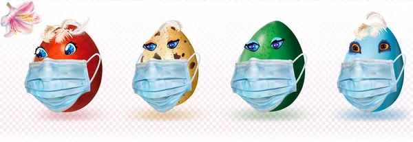 Koruyucu Maske Konseptli Komik Paskalya Yumurtaları Vektör Illüstrasyonu — Stok Vektör