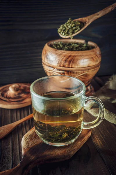 Uma Xícara Chá Soursop Medicinal Com Folhas Soursop Secas — Fotografia de Stock
