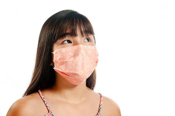 Asian Girl Coughing Wearing Mask Looking — Stock Photo, Image