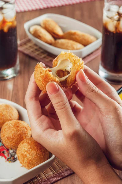 Brazilian appetizer deep fried cheese croquette - Bolinha de queijo