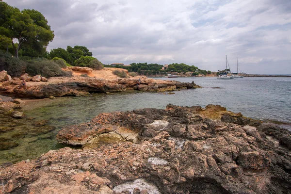 Sea rocky coastline of Punta Negra, southwestern corner of Majorca, Son Caliu, Balearic Islands, Palma de Mallorca, Spain — Stock Photo, Image
