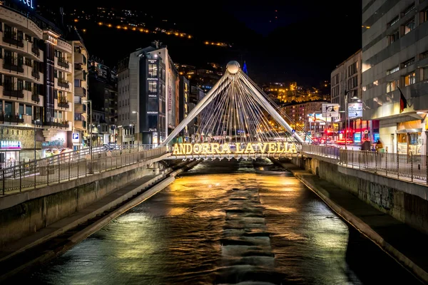 Andorra Vella Andorra Febrero 2019 Puente Con Inscripción Andorra Vella — Foto de Stock