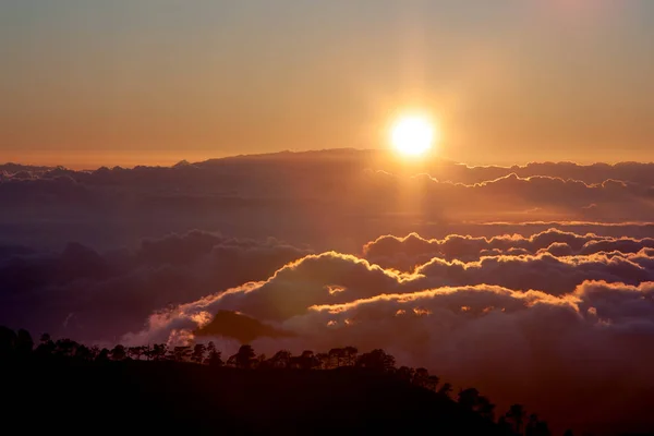 Teide Nationalpark Sonnenuntergang Teneriffa Die Sonne Geht Unter Den Wolken — Stockfoto