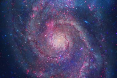 Derin uzayda yıldızların ve galaksilerin olduğu evren sahnesi uzay keşiflerinin güzelliğini gösteriyor. Nasa tarafından döşenmiş elementler.