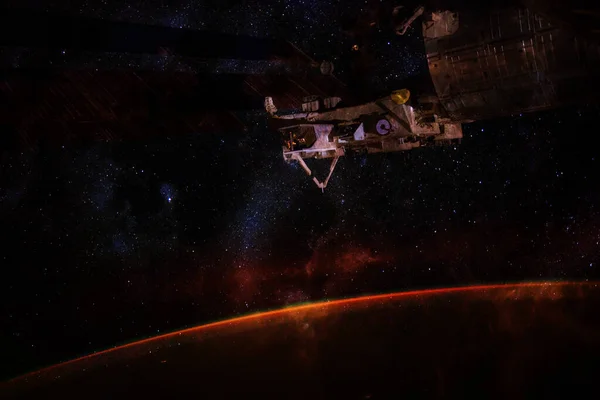 Космическая Станция Мкс Ходящая Орбите Планеты Земля Бесконечная Вселенная Элементы — стоковое фото