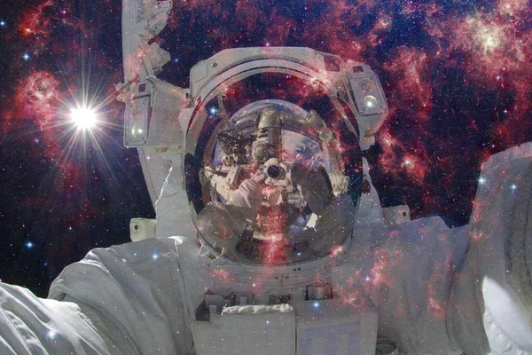 Astronaut Plimbare Spaţială Peisaj Cosmic Elemente Ale Acestei Imagini Furnizate — Fotografie, imagine de stoc