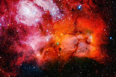 Derin uzayda yıldızların ve galaksilerin olduğu evren sahnesi uzay keşiflerinin güzelliğini gösteriyor. Nasa tarafından döşenmiş elementler.