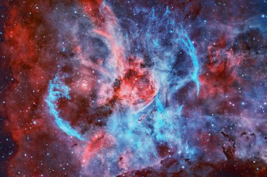 Derin uzayda yıldızların ve galaksilerin olduğu evren sahnesi uzay keşiflerinin güzelliğini gösteriyor. Nasa tarafından döşenmiş elementler.