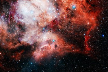 Derin uzayda yıldızların ve galaksilerin olduğu evren sahnesi uzay keşiflerinin güzelliğini gösteriyor. Nasa tarafından döşenmiş elementler.