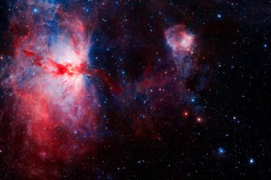 Derin uzayda yıldızların ve galaksilerin olduğu evren sahnesi uzay keşiflerinin güzelliğini gösteriyor. Nasa tarafından döşenmiş elementler.