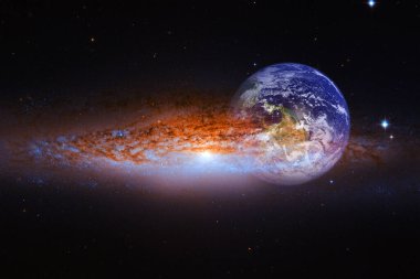 Dünya ve galaksi. Müthiş bir bilim kurgu duvar kağıdı. Bu görüntünün elementleri Nasa tarafından döşenmiştir.