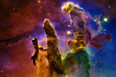 Sonsuz evrenin güzelliği. Bilim kurgu duvar kağıdı. NASA tarafından döşenmiş bu görüntünün elemanları