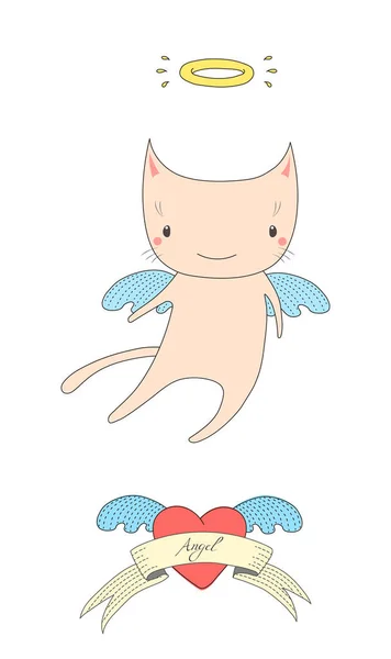 Bonito anjo gato ilustração — Vetor de Stock